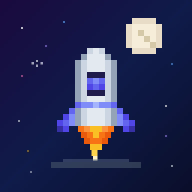 LaunchPad's Slack app icon: a pixel-art rocket lifting off under a moon